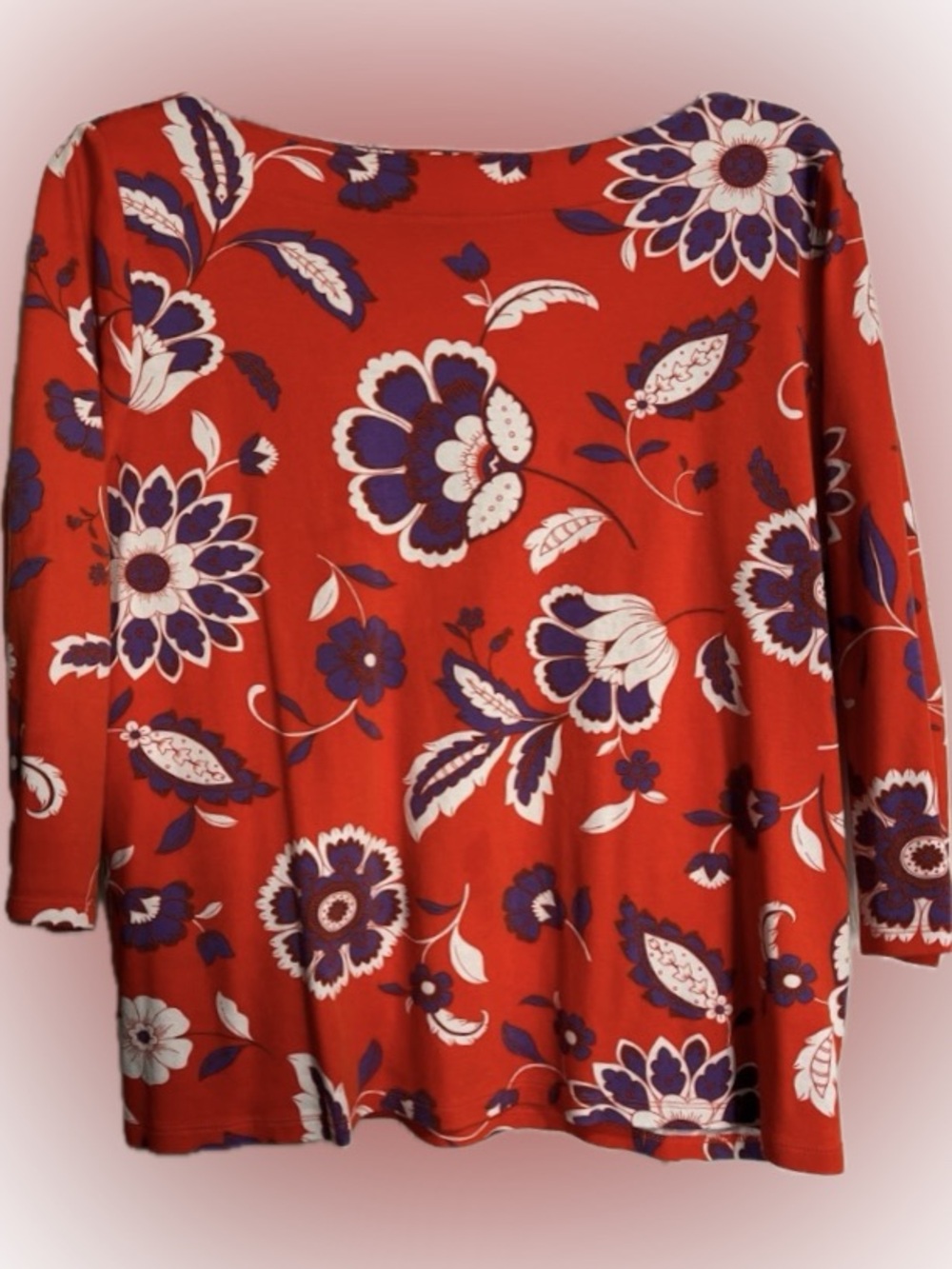 Ann Taylor Red Floral Boatneck Long-Sleeve shirt Top XL
